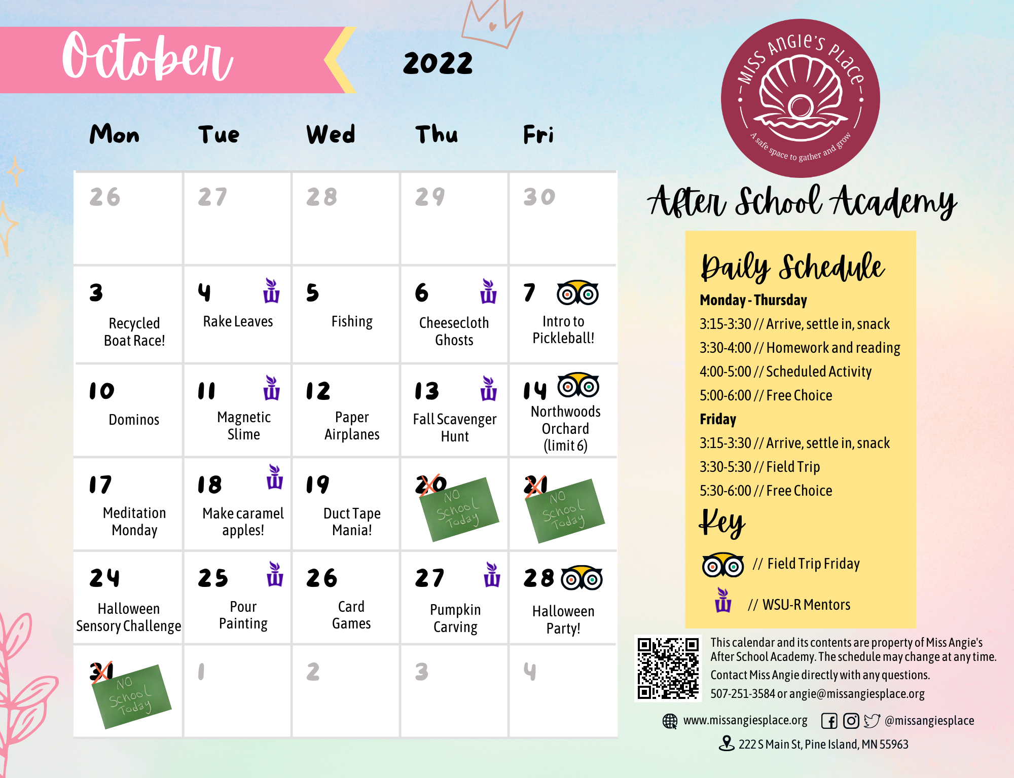 After School Academy October Calendar! Miss Angie's Place