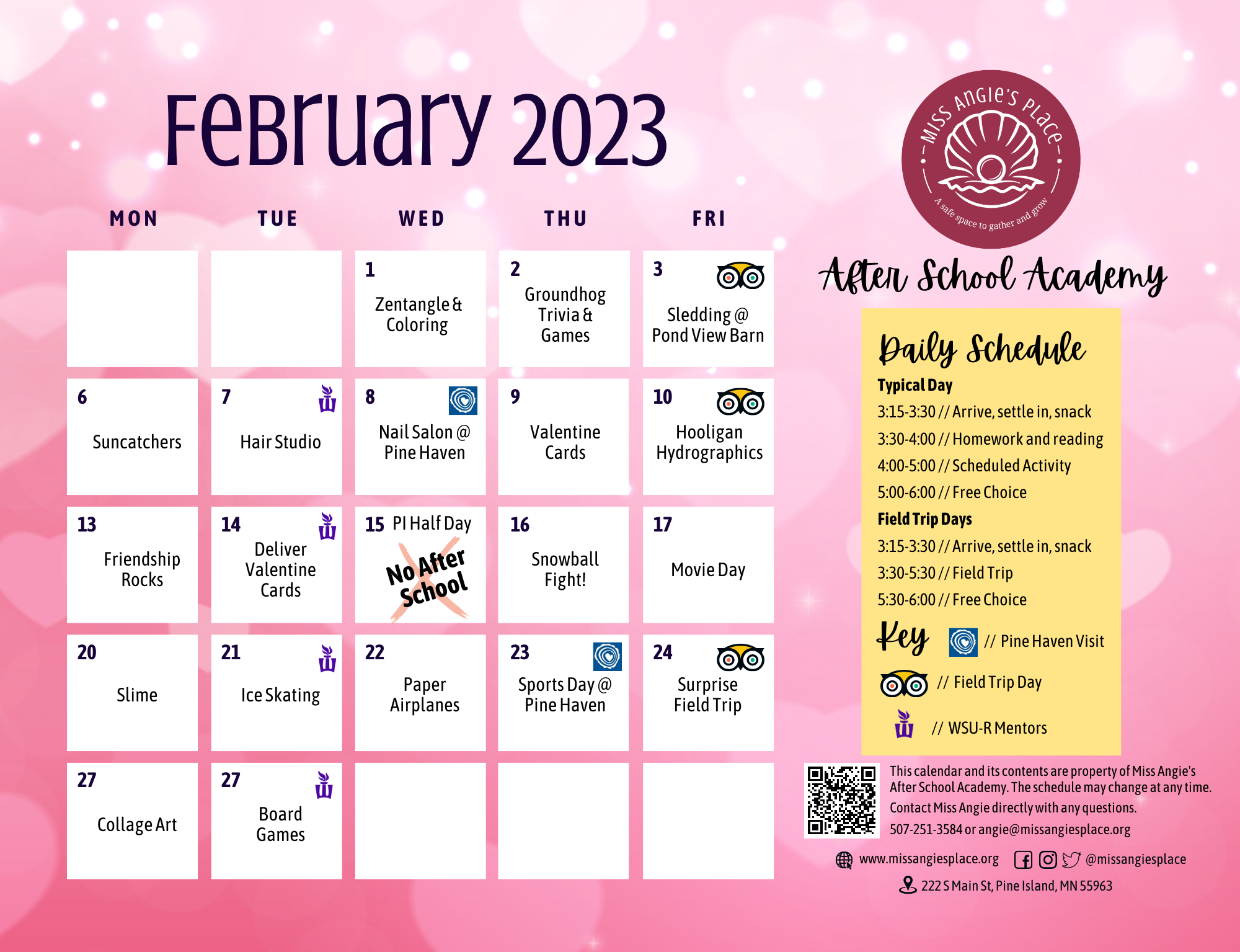 After School Academy February Calendar! Miss Angie's Place